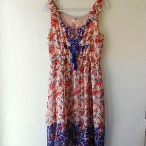 Sundance Sleeveless Silk Embroidered Floral Print Dress SZ M